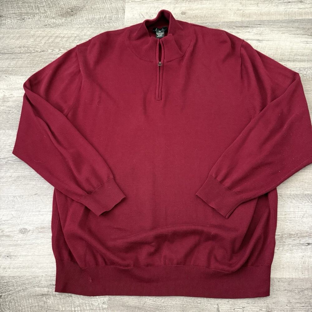 Jos A Bank Pima Cotton Sweater Mens Sz XXL Wine 1/4 Zip Lightweight Pullover